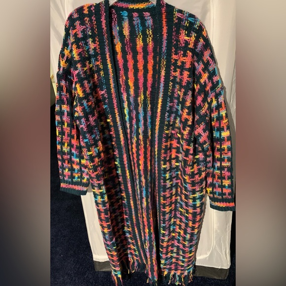 Cardigan Multicolored w/fringe Long sleeve - Picture 5 of 5